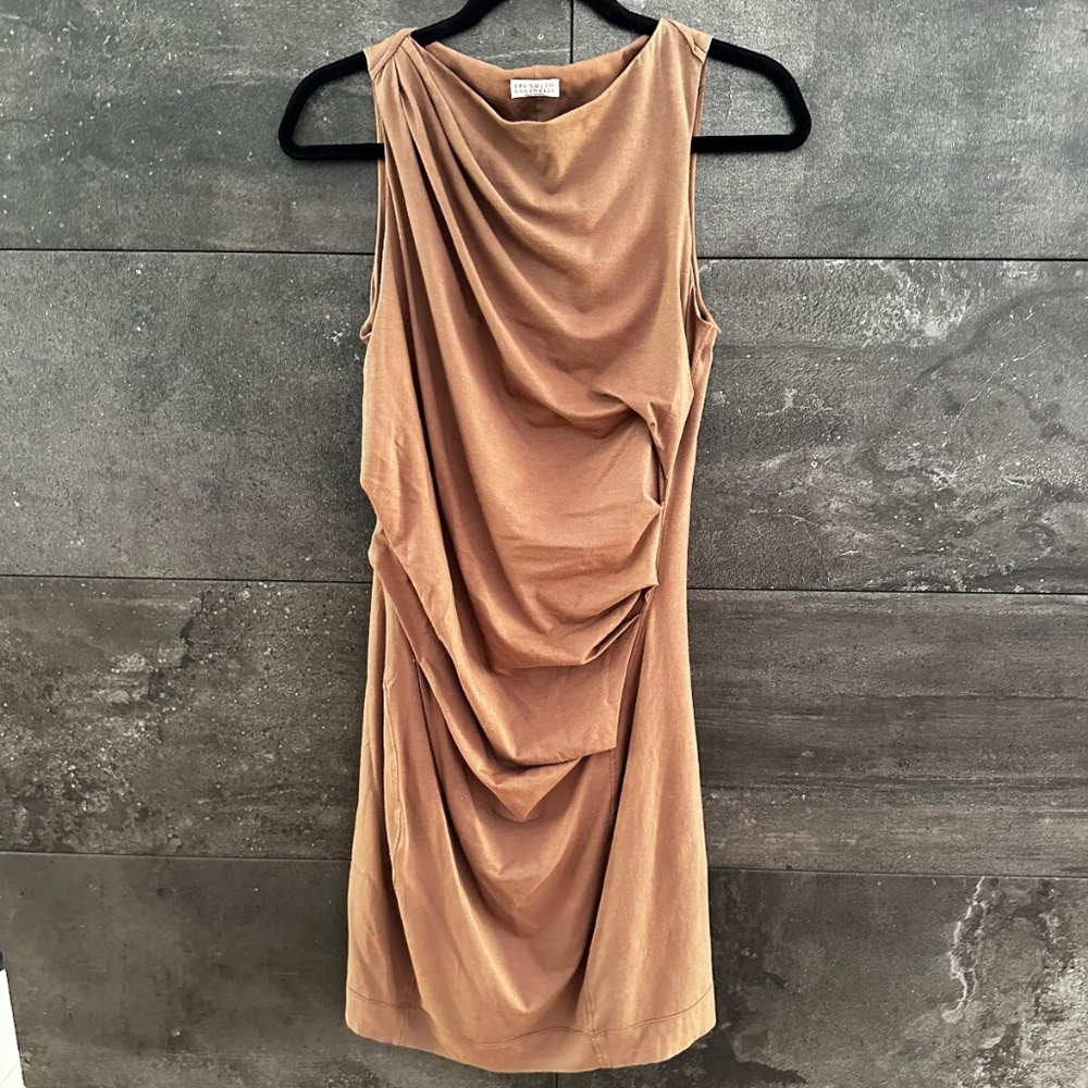 Brunello Cucinelli ruched beige dress US size M'